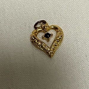 Tiny Gold Heart Pendant with Blue Sapphire